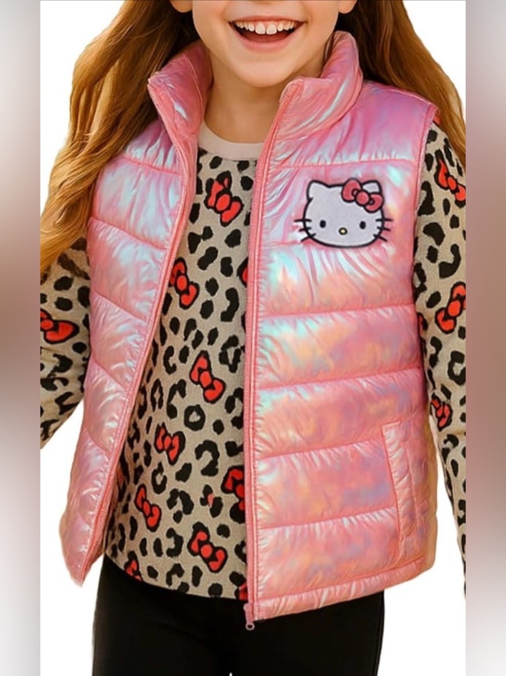🎀 Hello Kitty Iridescent Pink Puffer Vest Girls 6x 🎀